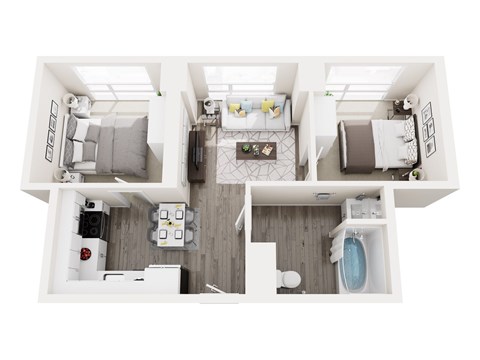 Floor plan for 2 beds, 1 bath, 675 sqft
